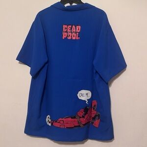 Marvel Deadpool Blue Button-Up Shirt "Hello I'm Wade" Men’s Size Large